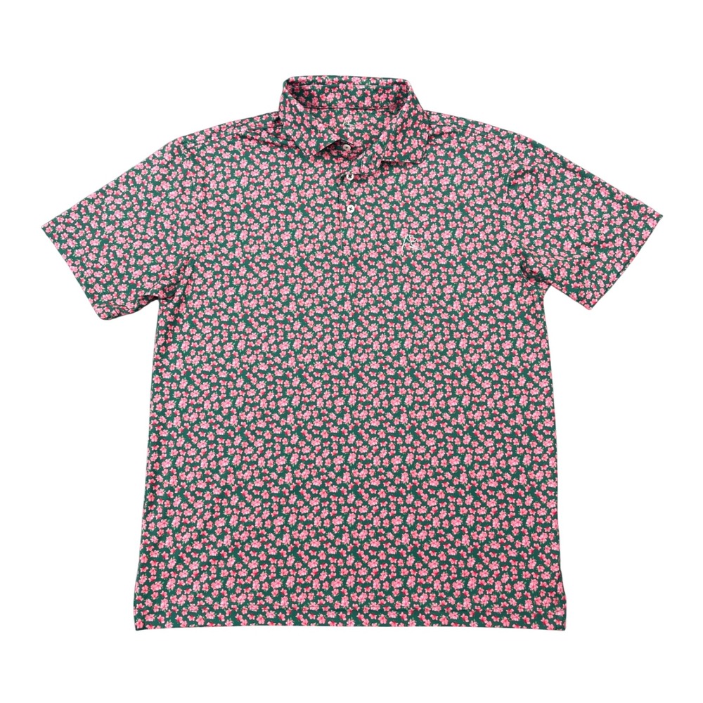 Rhoback Polo Shirt Mens L Green Pink Floral Azalea Masters Augusta Performance